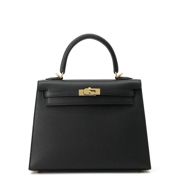 エルメス ハンドバッグ ケリー25 外縫い ブラック/ゴールド金具 エプソン W刻印 2wayショルダー 黒