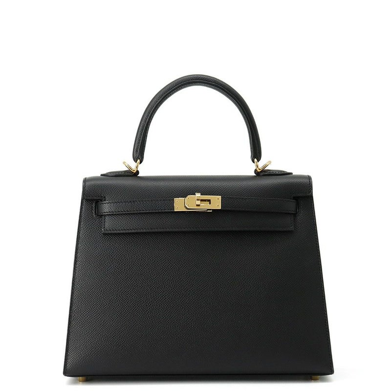 エルメス ハンドバッグ ケリー25 外縫い ブラック/ゴールド金具 エプソン W刻印 2wayショルダー 黒