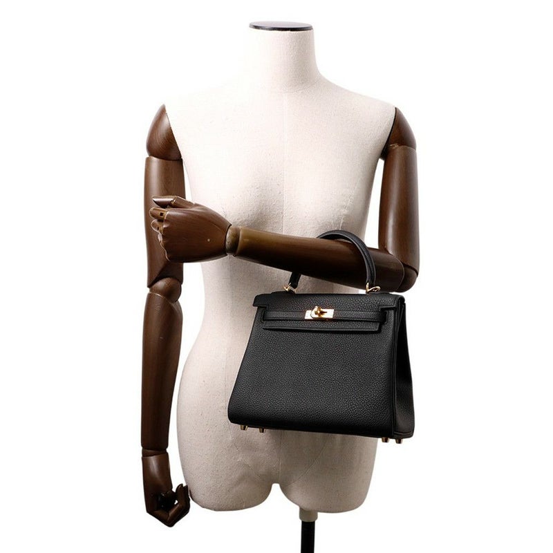 エルメス ハンドバッグ ケリー25 内縫い ブラック/ゴールド金具 トゴ K刻印 2wayショルダー 黒