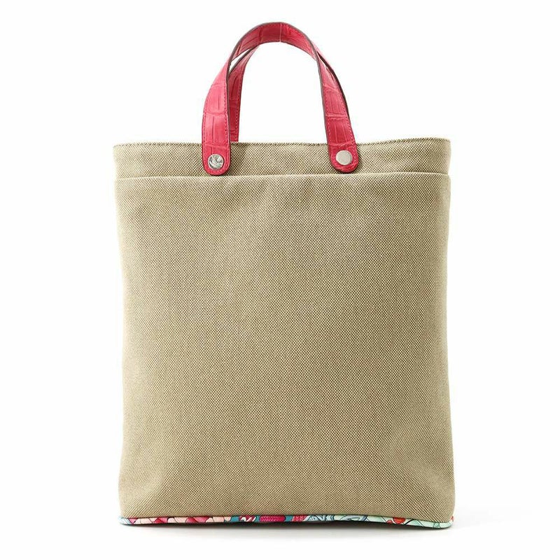 エルメス トートバッグ プティアッシュ ベージュ/ピンク/シルバー金具 トワルアッシュ/クロコ/シルク