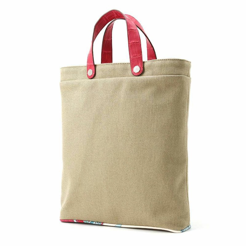 エルメス トートバッグ プティアッシュ ベージュ/ピンク/シルバー金具 トワルアッシュ/クロコ/シルク