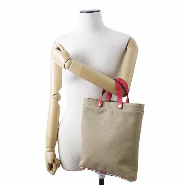 エルメス トートバッグ プティアッシュ ベージュ/ピンク/シルバー金具 トワルアッシュ/クロコ/シルク