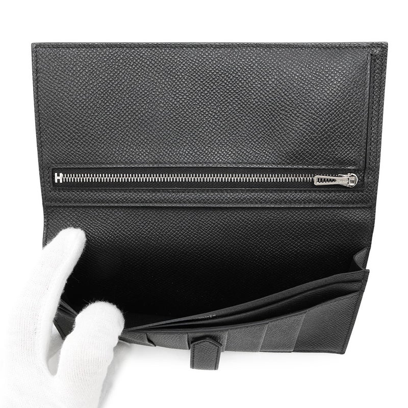 エルメス 長財布 ベアンスフレ ブラック/モノクローム金具 エプソン B刻印 HERMES 財布 黒