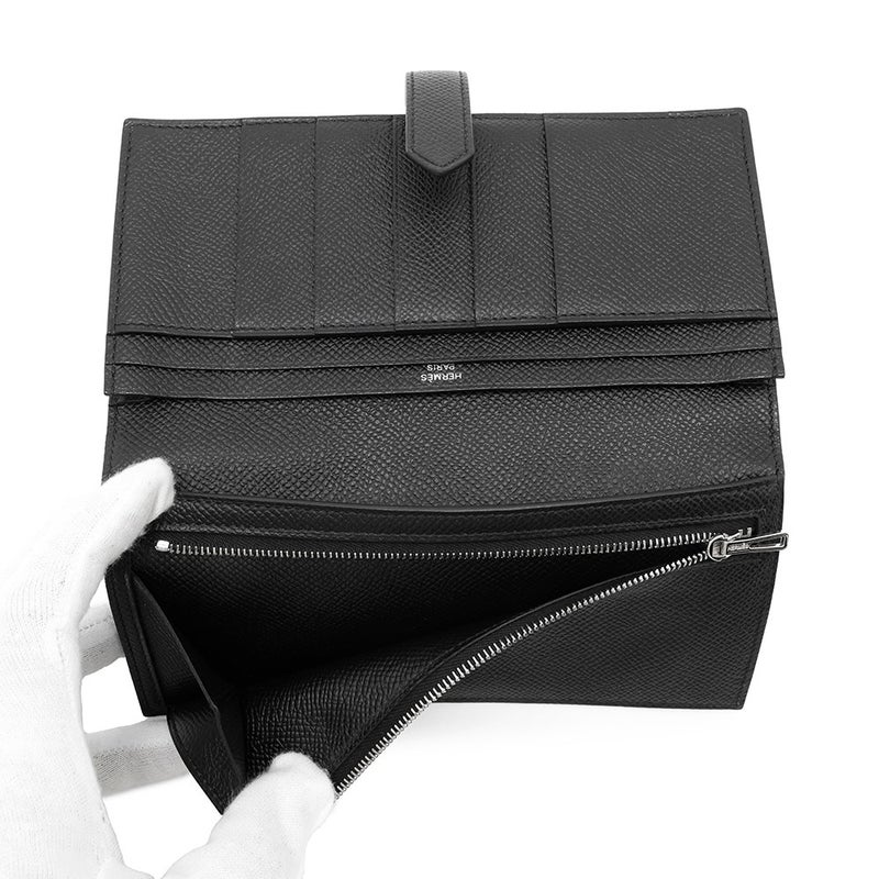 エルメス 長財布 ベアンスフレ ブラック/モノクローム金具 エプソン B刻印 HERMES 財布 黒