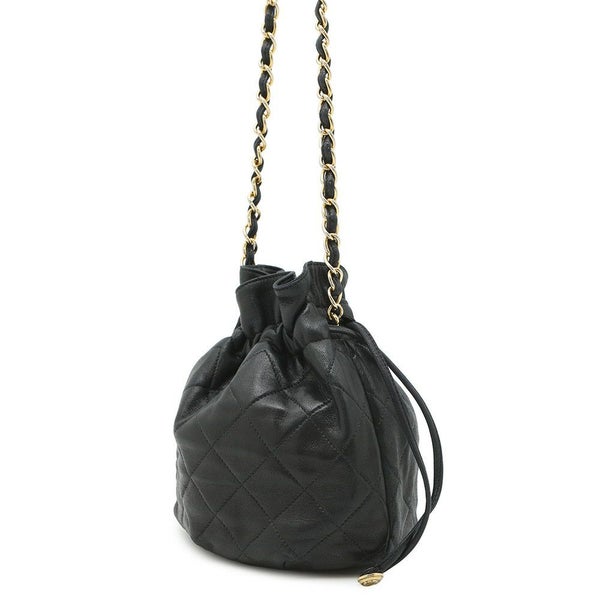 シャネル チェーンショルダーバッグ マトラッセ ココマーク 巾着バッグ ラムスキン CHANEL 黒