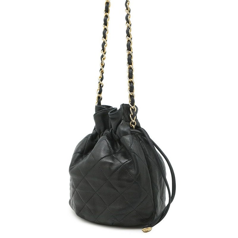 シャネル チェーンショルダーバッグ マトラッセ ココマーク 巾着バッグ ラムスキン CHANEL 黒