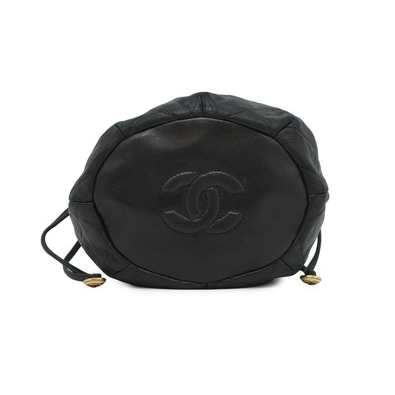 シャネル チェーンショルダーバッグ マトラッセ ココマーク 巾着バッグ ラムスキン CHANEL 黒