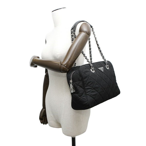 プラダ チェーンショルダーバッグ キルティング ナイロン ブラック 1BB903 PRADA バッグ 黒
