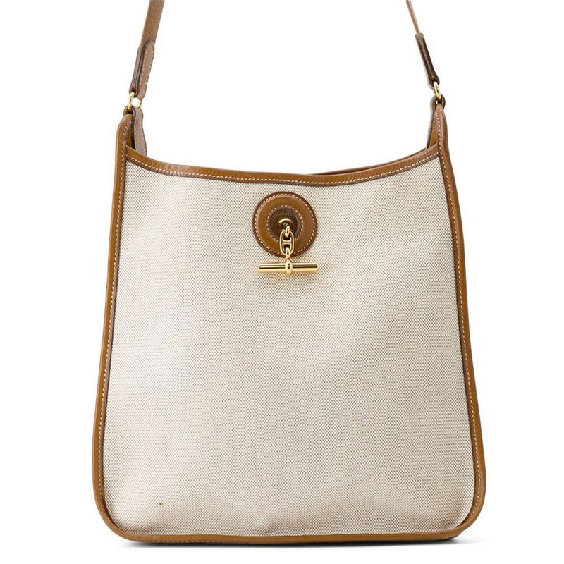 エルメス ショルダーバッグ ヴェスパPM ゴールド/ゴールド金具 トワルアッシュ/レザー □B刻印