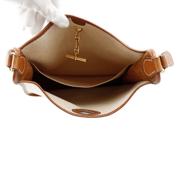 エルメス ショルダーバッグ ヴェスパPM ゴールド/ゴールド金具 トワルアッシュ/レザー □B刻印