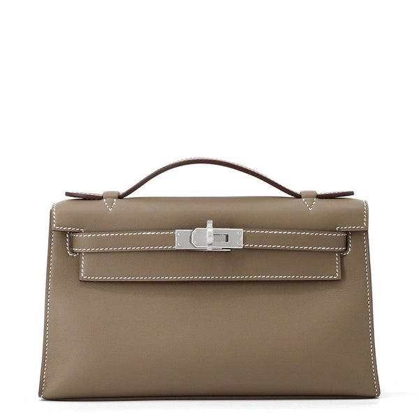 エルメス ハンドバッグ ポシェットケリー エトゥープ/シルバー金具 スイフト W刻印 HERMES バッグ