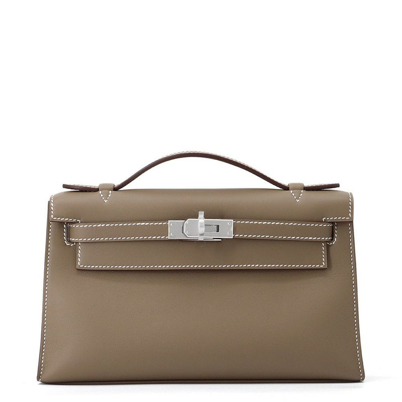 エルメス ハンドバッグ ポシェットケリー エトゥープ/シルバー金具 スイフト W刻印 HERMES バッグ