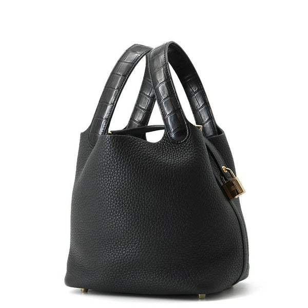 エルメス ハンドバッグ ピコタンロックPM タッチ ブラック/ゴールド金具 トリヨンクレマンス/アリゲーターマット U刻印 黒