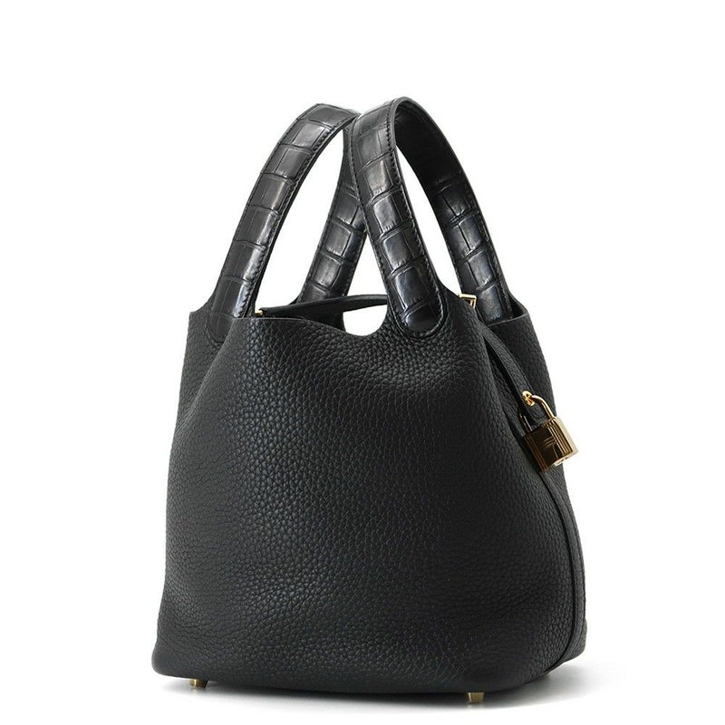 エルメス ハンドバッグ ピコタンロックPM タッチ ブラック/ゴールド金具 トリヨンクレマンス/アリゲーターマット U刻印 黒