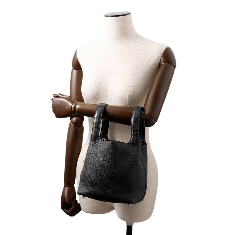 エルメス ハンドバッグ ピコタンロックPM タッチ ブラック/ゴールド金具 トリヨンクレマンス/アリゲーターマット U刻印 黒