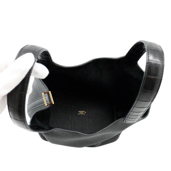 エルメス ハンドバッグ ピコタンロックPM タッチ ブラック/ゴールド金具 トリヨンクレマンス/アリゲーターマット U刻印 黒