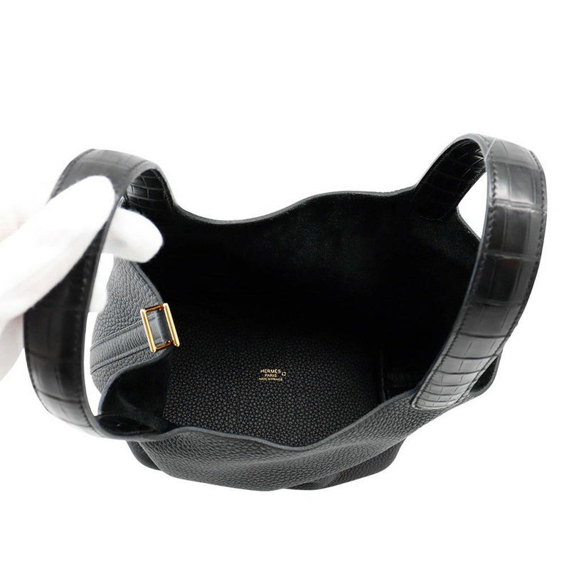 エルメス ハンドバッグ ピコタンロックPM タッチ ブラック/ゴールド金具 トリヨンクレマンス/アリゲーターマット U刻印 黒