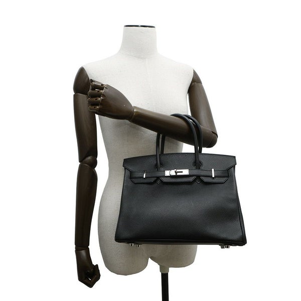 エルメス バーキン30 ブラック/シルバー金具 エプソン □K刻印 HERMES Birkin ハンドバッグ 黒