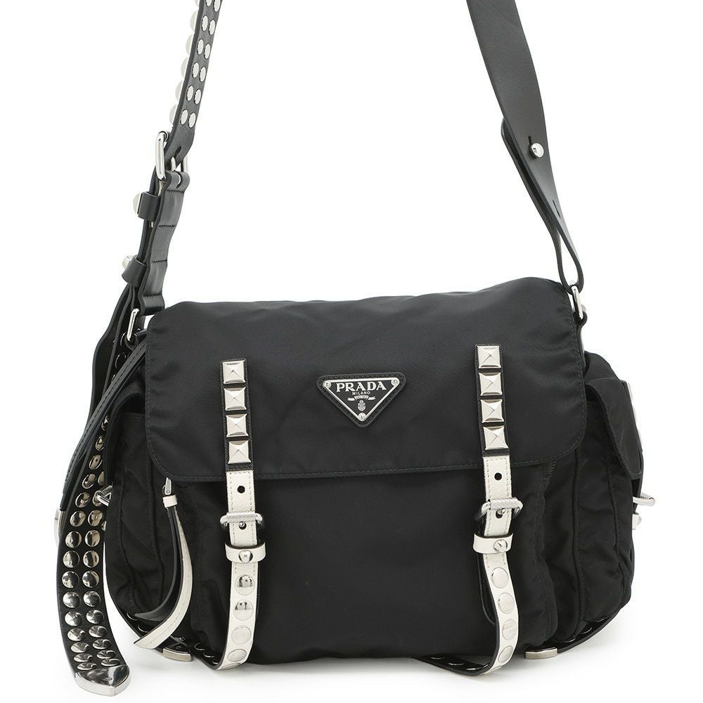 プラダ / PRADA　Re-Nylon × レザー ショルダーバッグ　1BD118　ナイロン/レザー/メタル　ブラック 【中古】 商品番号 K-160109 プラダ / PRADA Re-Nylon × レザー ショルダーバッグ 1BD118 ナイロン