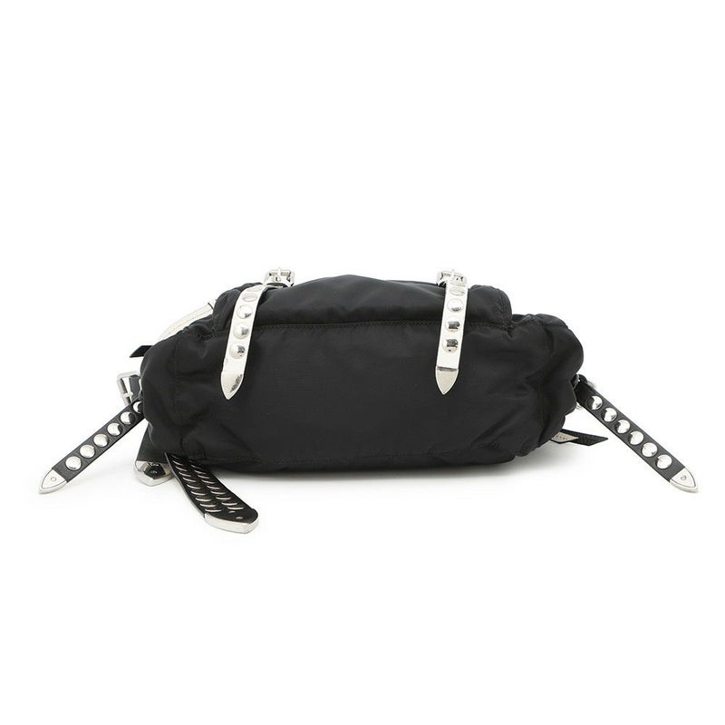 プラダ ショルダーバッグ スタッズ ナイロン レザー 1BD118 PRADA 斜め掛け 黒