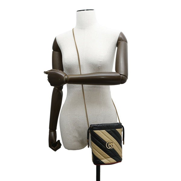 グッチ チェーンショルダーバッグ GGマーモント ミニバケットバッグ 573817 GUCCI キルティング 黒