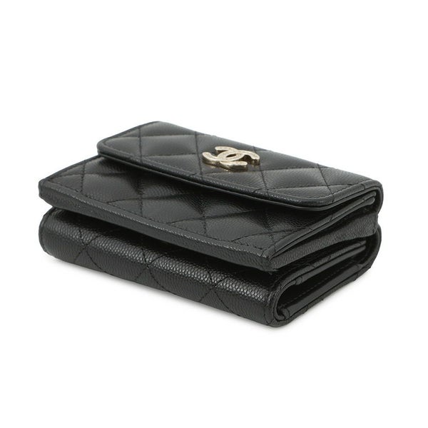 シャネル 三つ折り財布 マトラッセ ココマーク スモール フラップ キャビアスキン/ラインストーン AP3518 CHANEL 黒