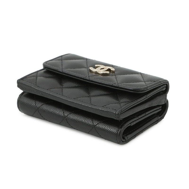 シャネル 三つ折り財布 マトラッセ ココマーク スモール フラップ キャビアスキン/ラインストーン AP3518 CHANEL 黒