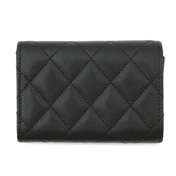 シャネル 三つ折り財布 マトラッセ ココマーク スモール フラップ キャビアスキン/ラインストーン AP3518 CHANEL 黒