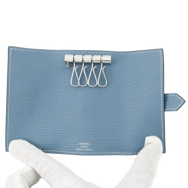 エルメス 4連キーケース ベアン ニュー ブルージーン/シルバー金具 シェブルミゾル W刻印 HERMES