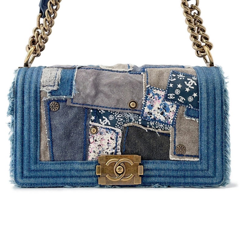 シャネル チェーンショルダーバッグ ココマーク ボーイシャネル パッチワーク デニム A92867 CHANEL BOY CHANEL