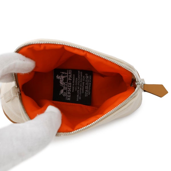 エルメス ポーチ ボリードポーチ ミニミニ ナチュラル/シルバー金具 コットン HERMES 小物入れ