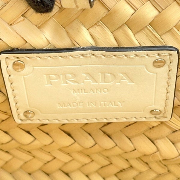 プラダ トートバッグ ウーブンパーム かごバッグ ストロー 1BG314 PRADA 白