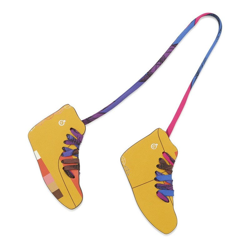 エルメス キーホルダー プティアッシュ スニーカー イエロー/ブラウン/ピンク エプソン