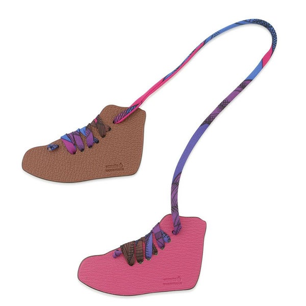 エルメス キーホルダー プティアッシュ スニーカー イエロー/ブラウン/ピンク エプソン