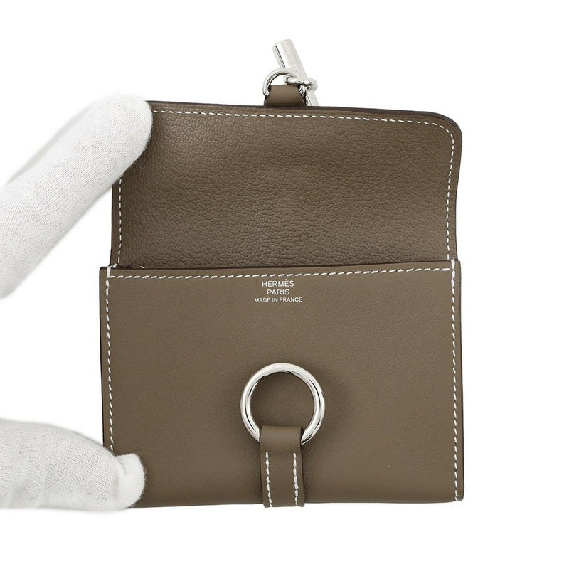 エルメス コインケース グレナン コンパクト ウォレット エトゥープ/シルバー金具 スイフト/シェブルミゾル K刻印