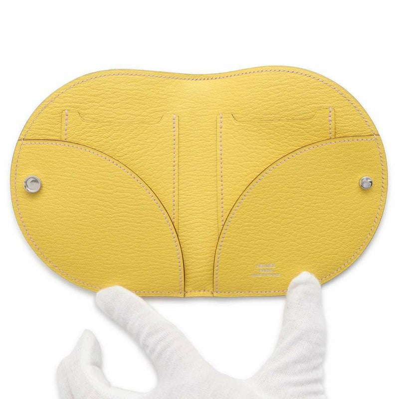 エルメス 二つ折り財布 インザループ コンパクト ジョーヌナブル/シルバー金具 シェブルミゾル D刻印