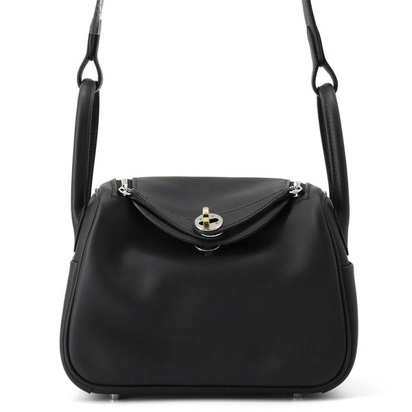 エルメス ハンドバッグ リンディ ミニ ブラック/エレクトラム金具 スイフト K刻印 2wayショルダー 黒