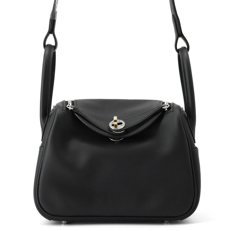 エルメス ハンドバッグ リンディ ミニ ブラック/エレクトラム金具 スイフト K刻印 2wayショルダー 黒