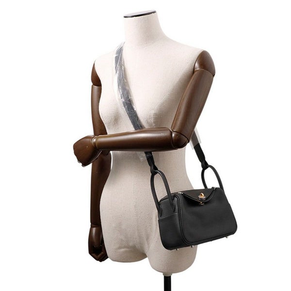 エルメス ハンドバッグ リンディ ミニ ブラック/エレクトラム金具 スイフト K刻印 2wayショルダー 黒