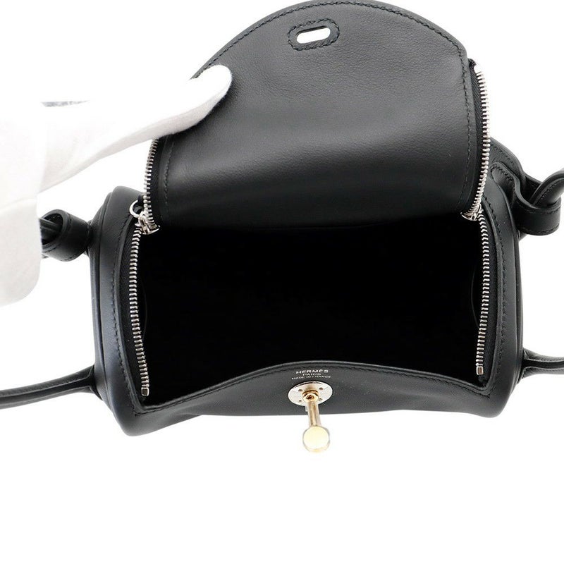 エルメス ハンドバッグ リンディ ミニ ブラック/エレクトラム金具 スイフト K刻印 2wayショルダー 黒