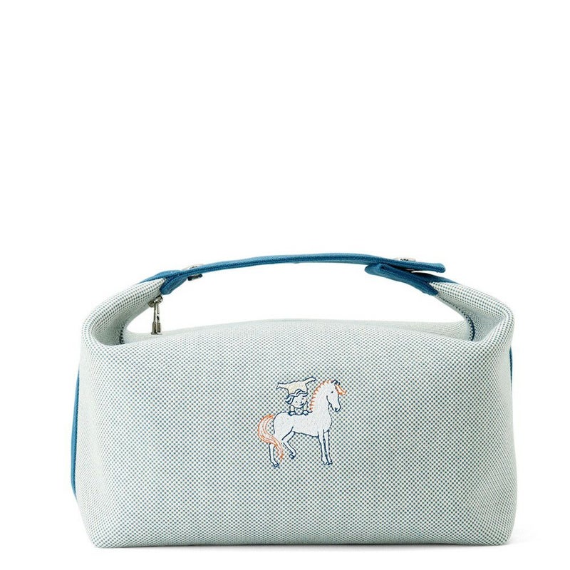 エルメス ポーチ ブリッド・ア・ブラックGM カブリオル ブルーナティエ/シルバー金具 キャンバス