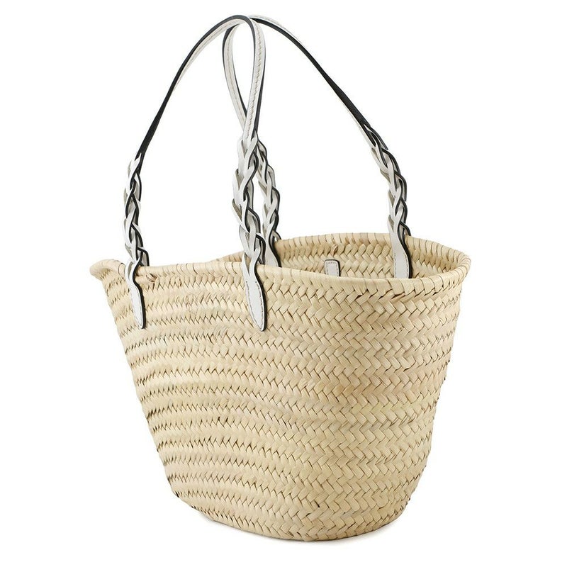 プラダ トートバッグ ウーブンパーム トライアングルロゴ かごバッグ ストロー レザー 1BG314 PRADA 白