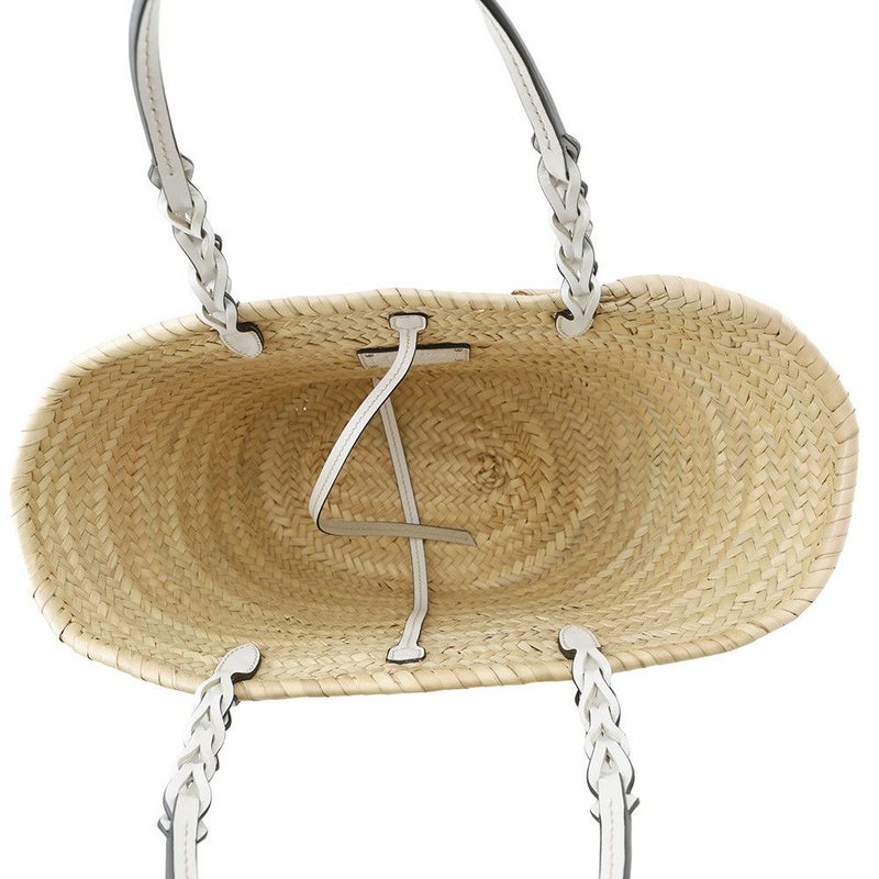 プラダ トートバッグ ウーブンパーム トライアングルロゴ かごバッグ ストロー レザー 1BG314 PRADA 白