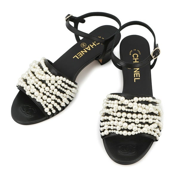 シャネル サンダル ココマーク ヒールサンダル フェイクパール レザー レディースサイズ38C G32699 靴 黒