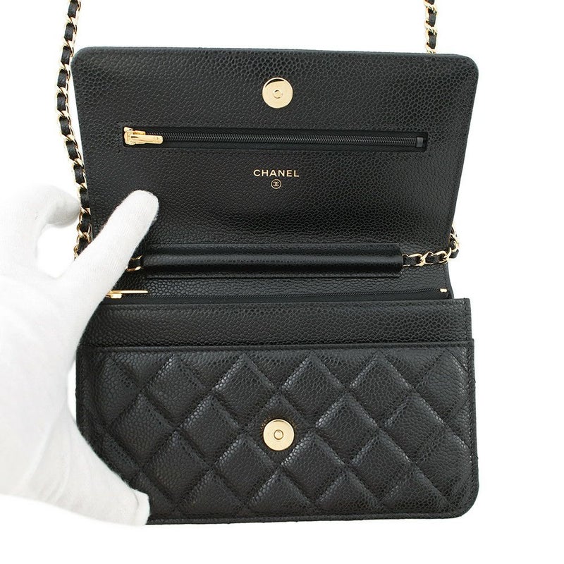シャネル チェーンウォレット クラシック マトラッセ ココマーク キャビアスキン AP0250 CHANEL 財布 ブラック 黒