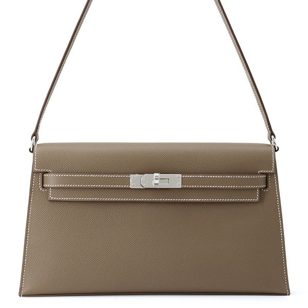 エルメス クラッチバッグ ケリーエラン エトゥープ/シルバー金具 エプソン K刻印 2wayショルダー 黒