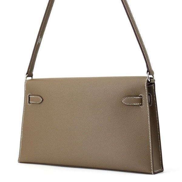 エルメス クラッチバッグ ケリーエラン エトゥープ/シルバー金具 エプソン K刻印 2wayショルダー 黒