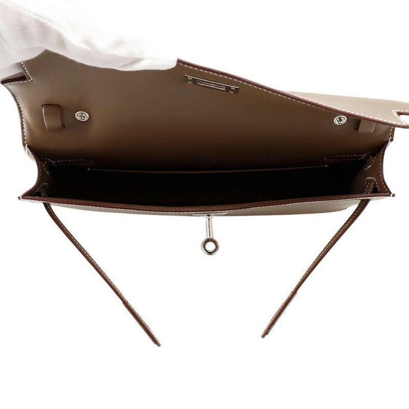 エルメス クラッチバッグ ケリーエラン エトゥープ/シルバー金具 エプソン K刻印 2wayショルダー 黒