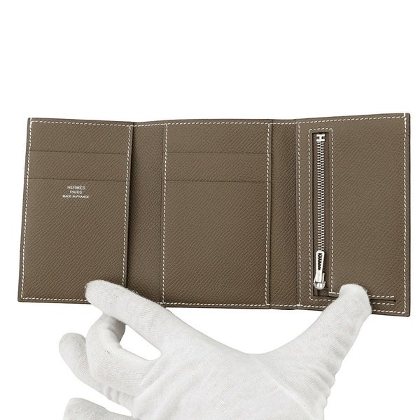 エルメス 三つ折り財布 ベアンコンビネ エトゥープ/シルバー金具 エプソン W刻印 HERMES 財布