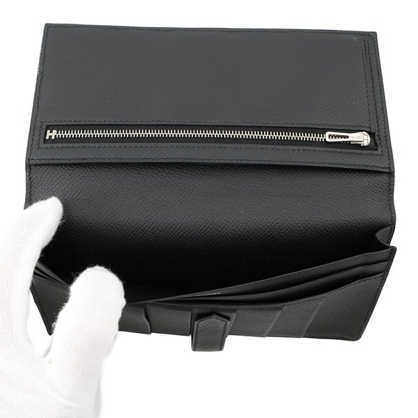エルメス 長財布 ベアンスフレ マチ有り ブラック/ブラック金具 エプソン U刻印 HERMES 財布 モノクローム 黒